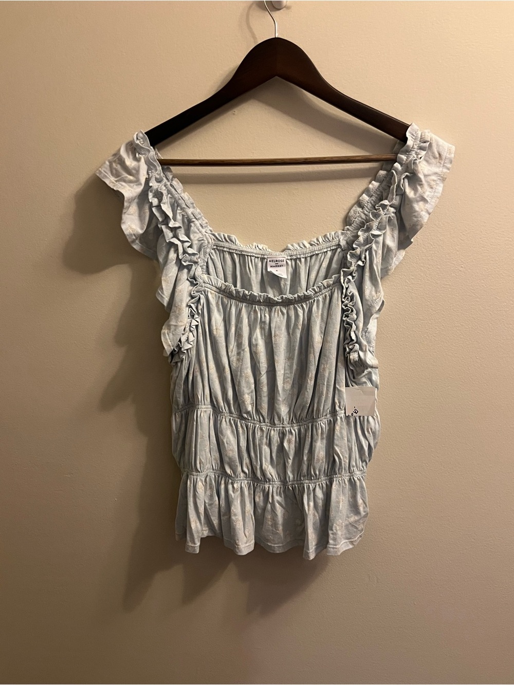 #135 Melrose and Market Light Blue Ruffle Tiered Peasant Tunic